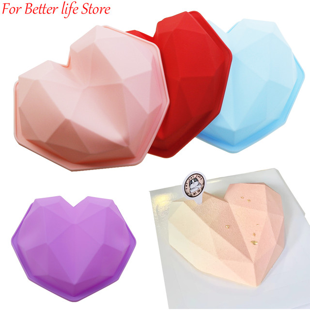 1PCS Heart Shaped Silicone Cake Mold Baking Pan 3D Diamond Heart Mold  Pastry Cake Mousse Chocolate Silicone Molds - AliExpress